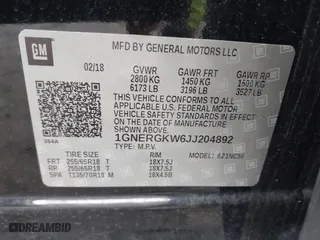 2018 Chevrolet Traverse LT Cloth with VIN 1GNERGKW6JJ204892, listed as a IAAI auction lot 41821372 with 308,738 mi miles. Bid and sale history available at carsss.com. Image 9.