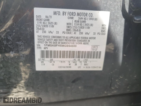 2021 Ford Explorer Limited with VIN 1FMSK8FH5MGB94600, listed as a Copart auction lot 49159405 with 84,868 mi miles and Salvage Title. Bid and sale history available at carsss.com. Image 15.