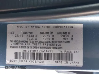 2016 Mazda 6 i Sport with VIN JM1GJ1U5XG1416911, listed as a IAAI auction lot 41562190 with 101,427 mi miles and . Bid and sale history available at DreamBid. Image 9.