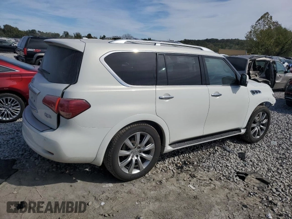 2012 Infiniti QX56 7-passenger with VIN JN8AZ2NE4C9017396, listed as a Copart auction lot 75180134 with 152,957 mi miles and Salvage Title. Bid and sale history available at carsss.com. Image 3.