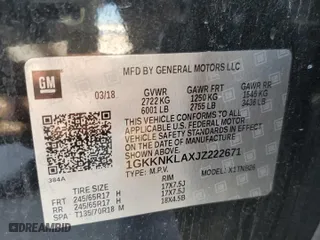 2018 GMC Acadia SLE with VIN 1GKKNKLAXJZ222671, listed as a Copart auction lot 72807034 with 0 mi miles and Non Repairable. Bid and sale history available at carsss.com. Image 13.