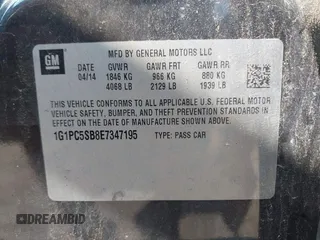 2014 Chevrolet Cruze 1LT с VIN 1G1PC5SB8E7347195, выставлен на аукционе IAAI как лот 42747387 с пробегом 84 689 миль миль и . История ставок и продаж доступна на DreamBid. Изображение 9.