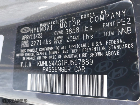 2023 Hyundai Elantra SEL with VIN KMHLS4AG1PU567889, listed as a IAAI auction lot 41545168 with 23,074 mi miles. Bid and sale history available at carsss.com. Image 9.