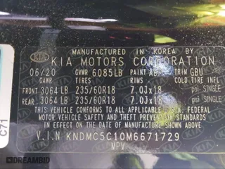 2021 Kia Sedona EX with VIN KNDMC5C10M6671729, listed as a IAAI auction lot 41798313 with 58,775 mi miles. Bid and sale history available at carsss.com. Image 9.