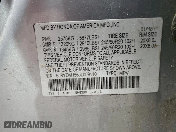 2018 Acura MDX Technology z VIN 5J8YD4H56JL009110, wystawiony jako Copart lot #51992115 z przebiegiem 109 258 mil mil oraz Szkoda całkowita • Salvage title. Historia ofert i sprzedaży dostępna na DreamBid. Obrazek 15.