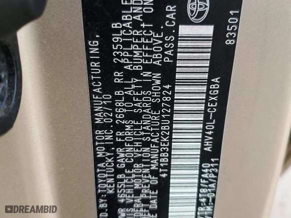 2011 Toyota Camry Hybrid with VIN 4T1BB3EK2BU127824, listed as a Copart auction lot 48986585 with 126,810 mi miles and Salvage Title. Bid and sale history available at carsss.com. Image 12.