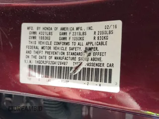 2016 Honda Accord Sport z VIN 1HGCR2F52GA128487, wystawiony jako IAAI lot #42465955 z przebiegiem Nie podano mil oraz . Historia ofert i sprzedaży dostępna na DreamBid. Obrazek 9.