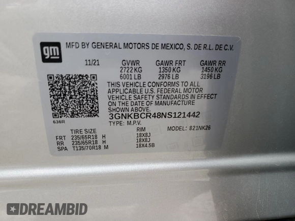 2022 Chevrolet Blazer LT z VIN 3GNKBCR48NS121442, wystawiony jako Copart lot #55264195 z przebiegiem 21 927 mil mil oraz Szkoda całkowita • Salvage title. Historia ofert i sprzedaży dostępna na DreamBid. Obrazek 14.