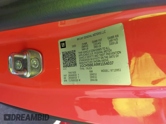 2021 Chevrolet Colorado 2WD Work Truck z VIN 1GCHSBEA9M1154037, wystawiony jako IAAI lot #42084993 z przebiegiem 41 710 mil mil oraz . Historia ofert i sprzedaży dostępna na DreamBid. Obrazek 9.