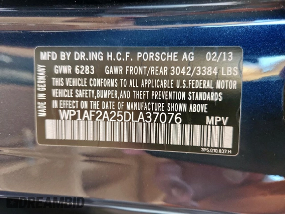 2013 Porsche Cayenne Diesel с VIN WP1AF2A25DLA37076, выставлен на аукционе Copart как лот 62026655 с пробегом 79 911 миль миль и Списание • Salvage title. История ставок и продаж доступна на DreamBid. Изображение 13.