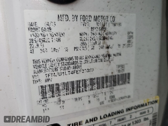 2015 Ford Expedition Platinum with VIN 1FMJU1LT4FEF39359, listed as a Copart auction lot 50823245 with 147,552 mi miles and Salvage title. Bid and sale history available at DreamBid. Image 13.
