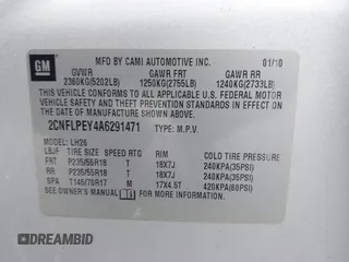2010 Chevrolet Equinox LT w/2LT with VIN 2CNFLPEY4A6291471, listed as a IAAI auction lot 41930941 with 158,806 mi miles. Bid and sale history available at carsss.com. Image 9.
