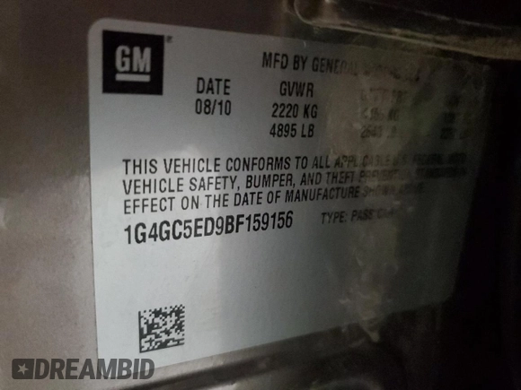 2011 Buick LaCrosse CXL with VIN 1G4GC5ED9BF159156, listed as a Copart auction lot 58079935 with 95,321 mi miles and Salvage title. Bid and sale history available at DreamBid. Image 12.