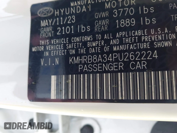 2023 Hyundai Venue SE with VIN KMHRB8A34PU262224, listed as a IAAI auction lot 41526220 with 13,461 mi miles and . Bid and sale history available at DreamBid. Image 9.