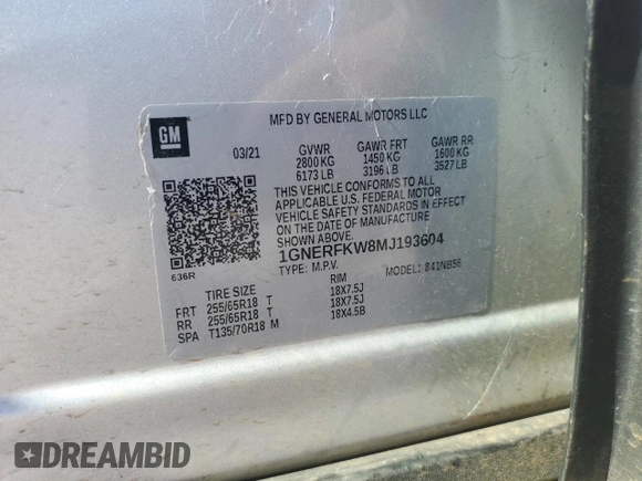 2021 Chevrolet Traverse LS with VIN 1GNERFKW8MJ193604, listed as a Copart auction lot 77136114 with 61,366 mi miles and Salvage Title. Bid and sale history available at carsss.com. Image 12.