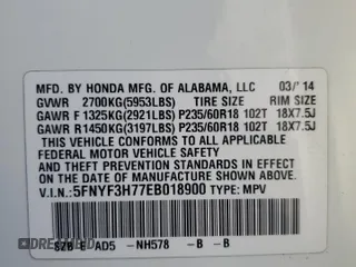 2014 Honda Pilot EX-L with VIN 5FNYF3H77EB018900, listed as a Copart auction lot 85947924 with 74,842 mi miles and Salvage Title. Bid and sale history available at DreamBid. Image 13.