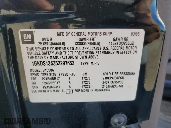 2005 GMC Envoy SLT with VIN 1GKDS13S352297652, listed as a Copart auction lot 41614205 with 71,937 mi miles and Salvage Title. Bid and sale history available at carsss.com. Image 14.