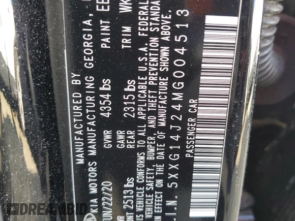 2021 Kia K5 LXS with VIN 5XXG14J24MG004513, listed as a Copart auction lot 51156805 with 22,469 mi miles and Salvage Title. Bid and sale history available at carsss.com. Image 13.