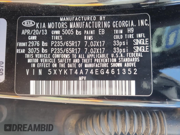 2014 Kia Sorento LX z VIN 5XYKT4A74EG461352, wystawiony jako Copart lot #53847275 z przebiegiem 100 700 mil mil oraz Szkoda całkowita • Salvage title. Historia ofert i sprzedaży dostępna na DreamBid. Obrazek 13.