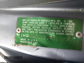 1988 Honda Accord z VIN 1HGCA6268JA052214, wystawiony jako IAAI lot #42519883 z przebiegiem 270 026 mil mil oraz . Historia ofert i sprzedaży dostępna na DreamBid. Obrazek 9.