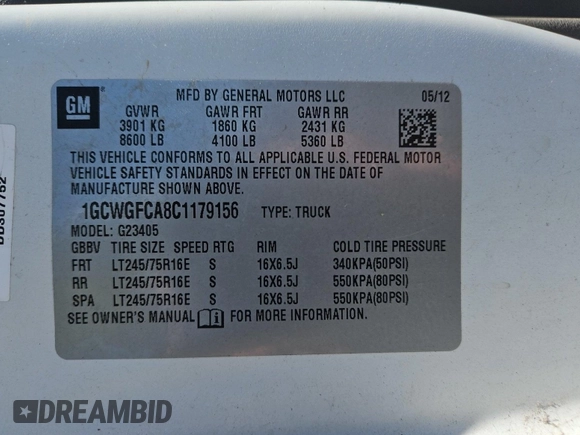 2012 Chevrolet Express Cargo with VIN 1GCWGFCA8C1179156, listed as a IAAI auction lot 42667299 with 168,910 mi miles and . Bid and sale history available at DreamBid. Image 30.