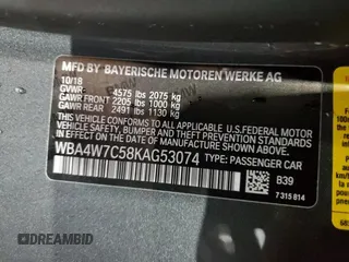 2019 BMW 4 Series 440i z VIN WBA4W7C58KAG53074, wystawiony jako Copart lot #54901475 z przebiegiem 56 521 mil mil oraz Szkoda całkowita • Salvage title. Historia ofert i sprzedaży dostępna na DreamBid. Obrazek 12.