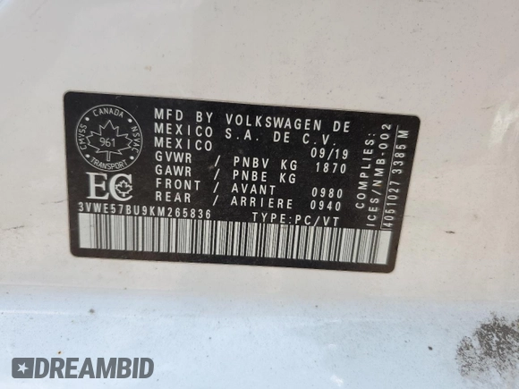 2019 Volkswagen Jetta SEL with VIN 3VWE57BU9KM265836, listed as a Copart auction lot 61817615 with 130,011 mi miles and Clean title. Bid and sale history available at DreamBid. Image 12.