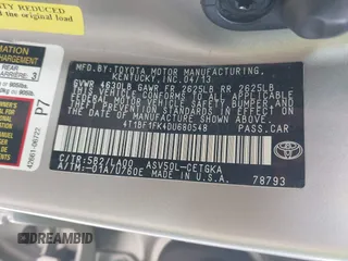 2013 Toyota Camry L with VIN 4T1BF1FK4DU680548, listed as a IAAI auction lot 41779953 with 1 mi miles. Bid and sale history available at carsss.com. Image 9.