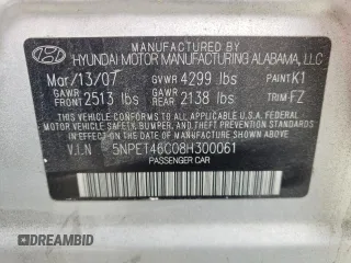 2008 Hyundai Sonata GLS z VIN 5NPET46C08H300061, wystawiony jako Copart lot #61029095 z przebiegiem 164 917 mil mil oraz Szkoda całkowita • Salvage title. Historia ofert i sprzedaży dostępna na DreamBid. Obrazek 12.