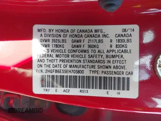 2014 Honda Civic Si with VIN 2HGFB6E55EH705800, listed as a IAAI auction lot 42470494 with 129,067 mi miles and . Bid and sale history available at DreamBid. Image 9.