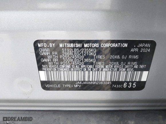 2024 Mitsubishi Outlander SE with VIN JA4J4VA89RZ063045, listed as a IAAI auction lot 41857314 with 17,708 mi miles. Bid and sale history available at carsss.com. Image 9.