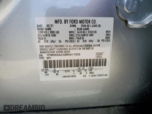 2021 Ford Explorer z VIN 1FM5K8AC6MNA11922, wystawiony jako Copart lot #71520684 z przebiegiem Nie podano mil oraz Nie do naprawy • Non repairable. Historia ofert i sprzedaży dostępna na DreamBid. Obrazek 13.