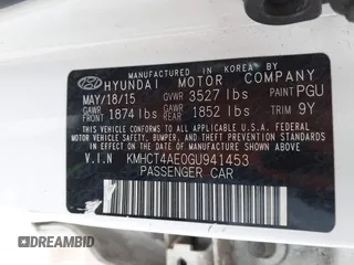 2016 Hyundai Accent SE with VIN KMHCT4AE0GU941453, listed as a IAAI auction lot 42533753 with 153,345 mi miles and . Bid and sale history available at DreamBid. Image 9.