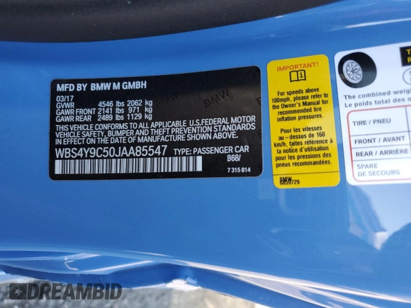 2018 BMW M4 z VIN WBS4Y9C50JAA85547, wystawiony jako Copart lot #45412975 z przebiegiem Nie podano mil oraz Szkoda całkowita • Salvage title. Historia ofert i sprzedaży dostępna na DreamBid. Obrazek 14.