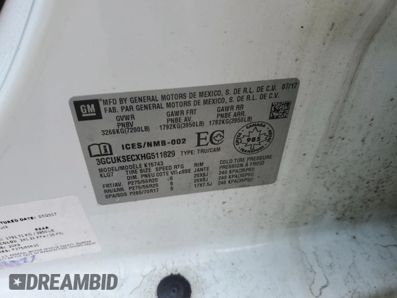 2017 Chevrolet Silverado 1500 LTZ with VIN 3GCUKSECXHG511829, listed as a Copart auction lot 44312525 with 90,183 mi miles and Salvage Title. Bid and sale history available at DreamBid. Image 13.