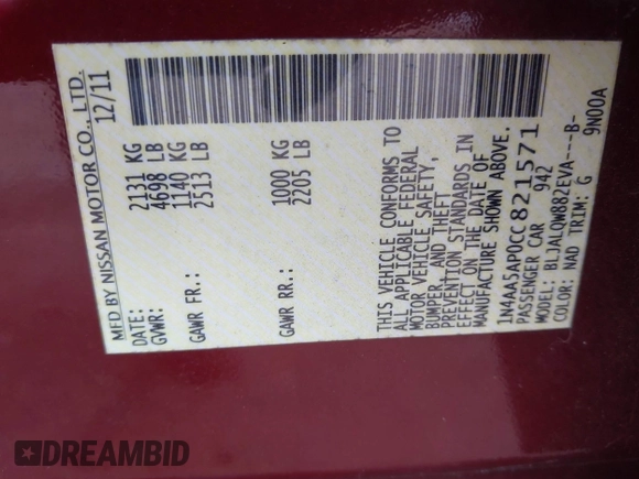 2012 Nissan Maxima S с VIN 1N4AA5AP0CC821571, выставлен на аукционе IAAI как лот 42171453 с пробегом 121 859 миль миль и . История ставок и продаж доступна на DreamBid. Изображение 9.