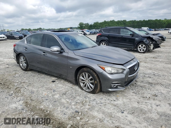 2014 Infiniti Q50 Premium with VIN JN1BV7APXEM675338, listed as a Copart auction lot 57125045 with 58,267 mi miles and Salvage title. Bid and sale history available at DreamBid. Image 4.