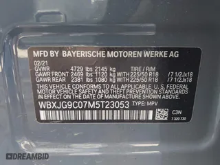 2021 BMW X1 xDrive28i with VIN WBXJG9C07M5T23053, listed as a IAAI auction lot 41774663 with 66,770 mi miles. Bid and sale history available at carsss.com. Image 9.