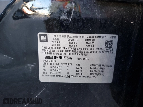 2017 Chevrolet Equinox LS z VIN 2GNALBEK6H1575342, wystawiony jako Copart lot #51793895 z przebiegiem 70 326 mil mil oraz Szkoda całkowita • Salvage title. Historia ofert i sprzedaży dostępna na DreamBid. Obrazek 15.