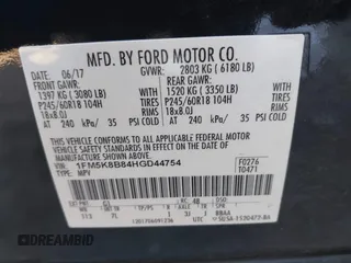 2017 Ford Explorer with VIN 1FM5K8B84HGD44754, listed as a IAAI auction lot 41673280 with 218,682 mi miles and . Bid and sale history available at DreamBid. Image 9.