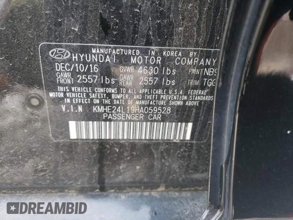 2017 Hyundai Sonata Hybrid SE with VIN KMHE24L19HA059528, listed as a Copart auction lot 72853222 with 0 mi miles. Bid and sale history available at carsss.com. Image 12.