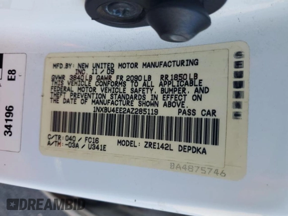 2010 Toyota Corolla with VIN 1NXBU4EE2AZ285119, listed as a Copart auction lot 47127505 with 151,705 mi miles and Salvage Title. Bid and sale history available at carsss.com. Image 12.