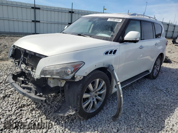 2012 Infiniti QX56 7-passenger with VIN JN8AZ2NE4C9017396, listed as a Copart auction lot 75180134 with 152,957 mi miles and Salvage Title. Bid and sale history available at carsss.com. Image 1.