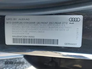 2013 Audi A6 2.0T Premium Plus with VIN WAUGFAFC3DN135693, listed as a IAAI auction lot 41622918 with 154,102 mi miles. Bid and sale history available at carsss.com. Image 9.