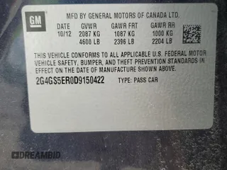 2013 Buick Regal Premium 1 с VIN 2G4GS5ER0D9150422, выставлен на аукционе Copart как лот 58039445 с пробегом 114 202 миль миль и Списание • Salvage title. История ставок и продаж доступна на DreamBid. Изображение 12.
