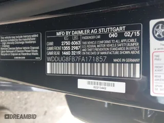 2015 Mercedes-Benz S-Class S 550 with VIN WDDUG8FB7FA171857, listed as a IAAI auction lot 39711977 with 149,915 mi miles. Bid and sale history available at carsss.com. Image 9.