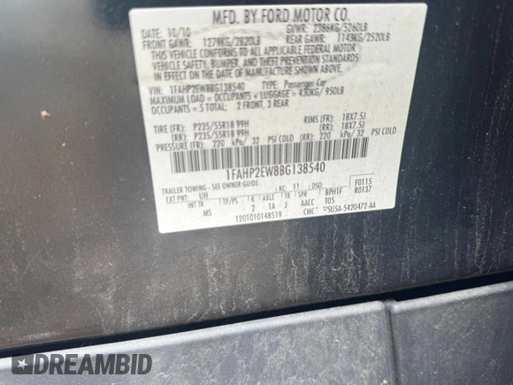 2011 Ford Taurus SEL z VIN 1FAHP2EW8BG138540, wystawiony jako Copart lot #56559815 z przebiegiem 286 211 mil mil oraz Tytuł czysty. Historia ofert i sprzedaży dostępna na DreamBid. Obrazek 10.
