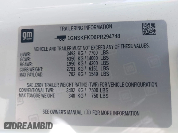 2023 Chevrolet Suburban Premier with VIN 1GNSKFKD6PR294748, listed as a IAAI auction lot 41947920 with 44,783 mi miles and . Bid and sale history available at DreamBid. Image 9.
