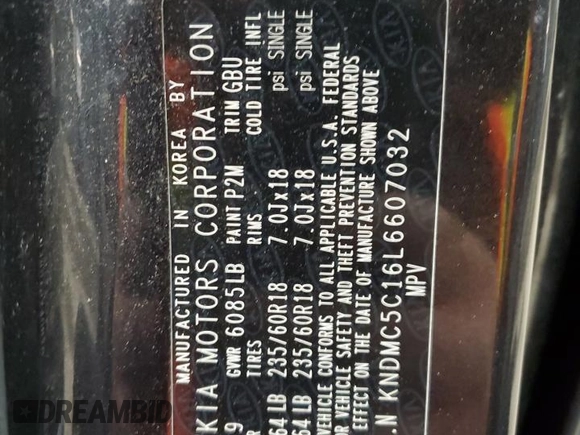 2020 Kia Sedona EX with VIN KNDMC5C16L6607032, listed as a Copart auction lot 49848185 with 131,998 mi miles and Salvage Title. Bid and sale history available at carsss.com. Image 13.