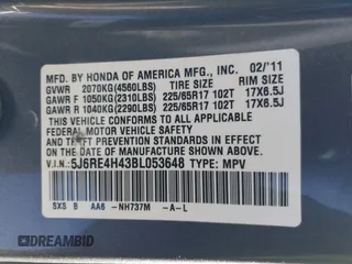 2011 Honda CR-V SE with VIN 5J6RE4H43BL053648, listed as a IAAI auction lot 41895942 with 186,869 mi miles. Bid and sale history available at carsss.com. Image 9.